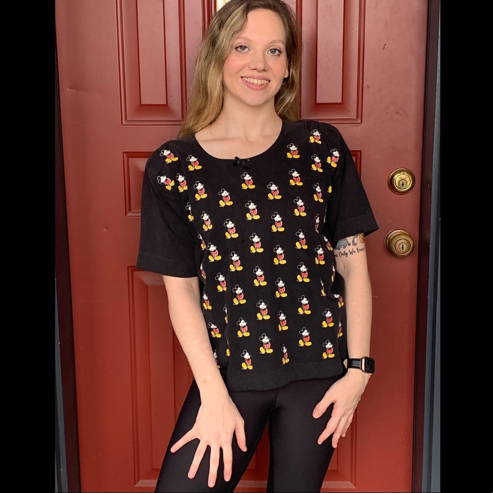 1980’s Vintage Mickey Mouse Shirt by Nancy Heller, Black T-Shirt XL Rare Disney
